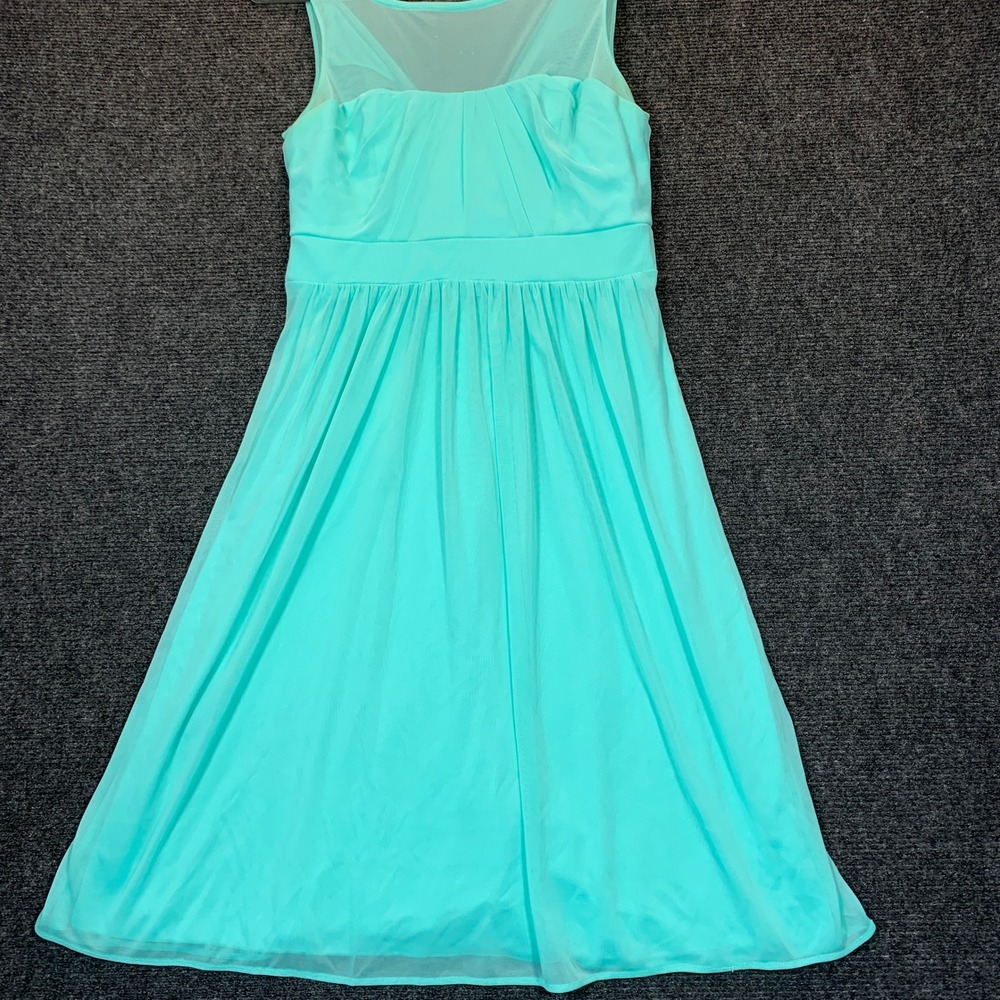 David's Bridal Mesh Cocktail Dress Girls 14 Aqua Ruched Wedding Guest Prom